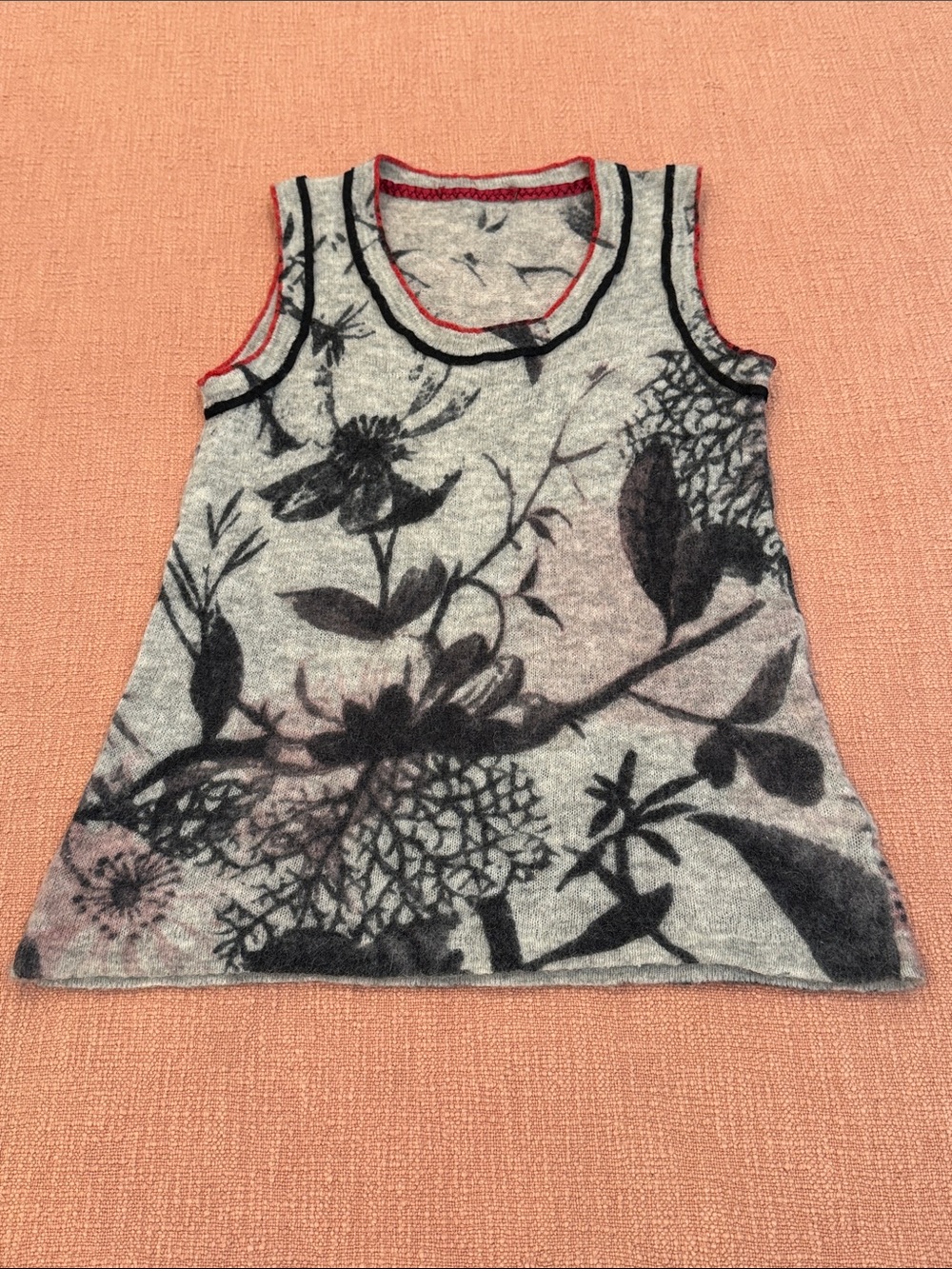 Italian wool / mohair / alpaca blend Crewneck Floral Tank Sweater vest